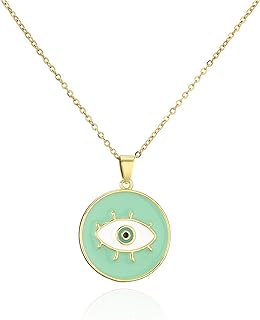 18k Gold Plated Evil Eye Enamel Pendant Necklace,Handmade Adjustable Amulet Evil Eye Jewelry for Women