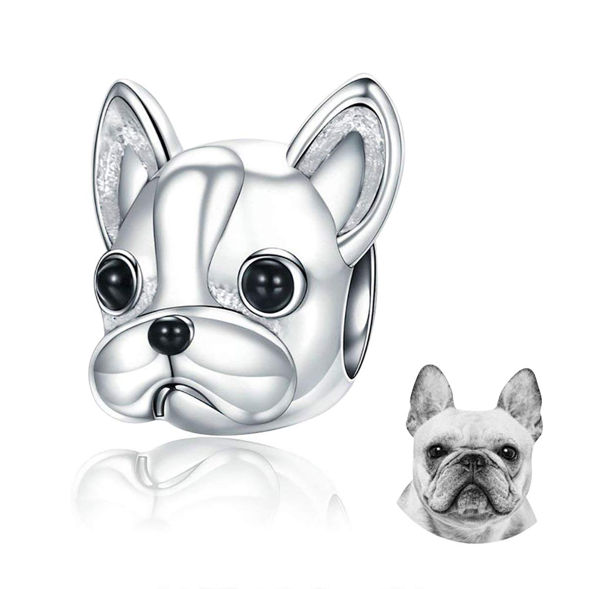 FOREVER QUEEN Dog Charm 925 Sterling Silver, Cute Loyal Partners French Bulldog Doggy Animal Pet Bead Charms fit Charms for Bracelets Jewelry, Animal Lovers