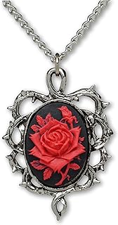 Gothic Red Rose Cameo In Thorns Pendant Necklace