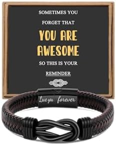 Leather Bracelet for Men Dad Husband Uncle Boyfriend Son Grandson Brother Nephew Stainless Steel Infinity Braided Bracelet Engraved with Love You Forever Jewelry Gifts for Men 7.5|8.5|9 Inches