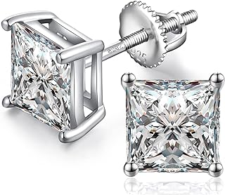 Screw Back Sterling Silver Cubic Zirconia Stud Earrings by Jiamiaoi, 18k White Gold Plated, Sized 4mm-8mm, Hypoallergenic, Ideal Gift for Elegance Enthusiasts