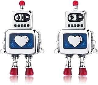 Cute Astronaut Sterling Silver Small Stud Earrings for Women Girls Men Personalized Unique Robot Saucerman Love Heart Studs Tragus Post Hypoallergenic Unisex Jewelry