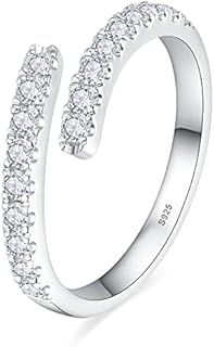 Adjustable Moissanite Double Band Wedding Ring for Women, D Color VVS1 Round Cut, S925 Sterling Silver with 18K White Gold Plating, Stackable Half Eternity Design