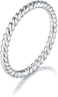 BORUO 925 Sterling Silver Ring, Twisted Eternity Band Stackable Rings 2mm Size 4-12