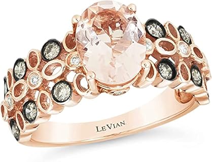 LeVian 14k Rose Gold Diamond and Oval Morganite Women's Engagement Ring, Size 5-10 - Elegant 3/8 Carat Fancy Brown/H-I, SI1-SI2 Engagement or Anniversary Ring