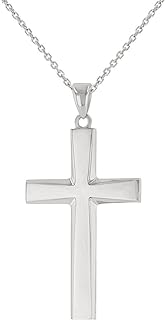 14K White Gold Plain and Simple Religious Cross Pendant Necklace
