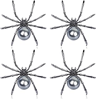 Spider Brooches for Women Vintage Spider Pins Set Dark Silver Pearl Halloween Brooches Gothic Witch Jewelry Victorian Style Halloween Pin Accessories