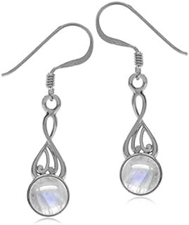 Silvershake Natural Moonstone White Gold Plated 925 Sterling Silver Victorian Swirl Style Dangle Hook Earrings
