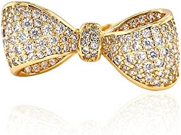 CZ Ribbon Bow Engagement Ring, Rhodium Plated Brass, for Women, Bow-Shaped Design - LAVINA