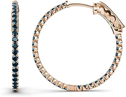 Hidden-Snap-Post 14K Rose Gold Blue Diamond Inside-Out Hoop Earrings for Women, Elegant Design