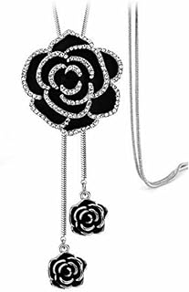 Cathercing Rhinestone Black Rose Pendant Long Necklace for Women Sweater Chain Statement Necklace Choker Adjustable Elegant Jewelry Crystal Accessories Dressy Collocation Winter Evening Party Wedding