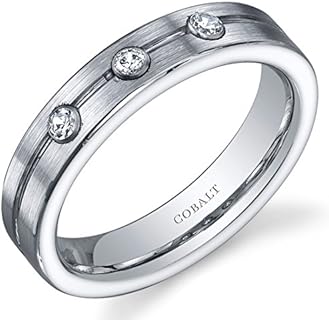 PEORA 3-Stone 5mm Men's Cobalt Wedding Ring Band, Custom Dual Finish, Comfort Fit, Sizes 8 to 13