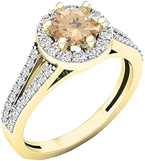 Dazzlingrock Collection 5.6mm Round Gemstone or Diamond Halo Style Split Shank Engagement Ring for Women in 10K Yellow Gold