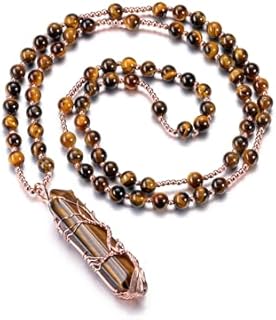 CrystalTears Healing Crystal Necklace for Women Tree Life Wire Wrapped Quartz Crystal Point Stone Pendant Necklace Gemstone Beaded Necklace Jewelry Crystal Gifts for Women Mom