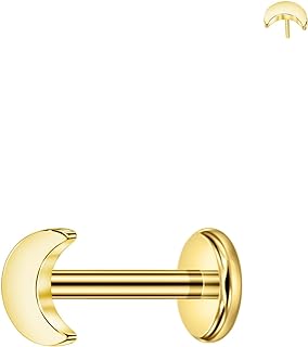 Moon Nose Stud with Push Back Feature, Ideal for Tragus/Cartilage/Helix/Lip/Nose/Earlobe/Rook Piercings Made from Durable 316L Surgical Steel