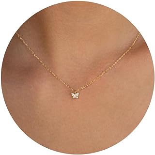 14K Gold Plated Cable Chain Butterfly Choker Necklace for Women Girls, No Gemstone, Paperclip Pendant Design