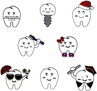 Dreuyet 8 Pcs Tooth Brooch Women Girls Lapel Pin Cute Creative Tooth Molar Enamel Pin Funny Happy Tooth and Toothbrush Wearing Masks/Bow Tie /Christmas Hat Tooth Pin Charm Dentist Cartoon Pin Nurse Brooch Doctors Nurse Decor Gift