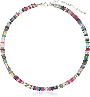 Women's Bohemian Handmade Choker Necklace with Jade & Other Natural Gemstones, 14K Gold-Plated Brass Rope Chain