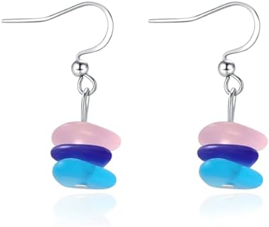Sea Glass Earrings,Blue Dangle Earrings Summer Ocean Beach Glass Jewelry,Gift for Women Girls