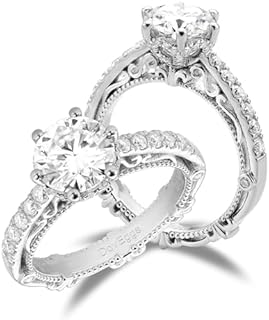 DovEggs Moissanite Engagement Rings for Women,Moissanite Ring, 1.5ct Center 7.5mm G-H-I Color Cut Vintage/Antique Moissanite Art Deco Anniversary Wedding Ring 14K Gold QUALITY Sterling Silver