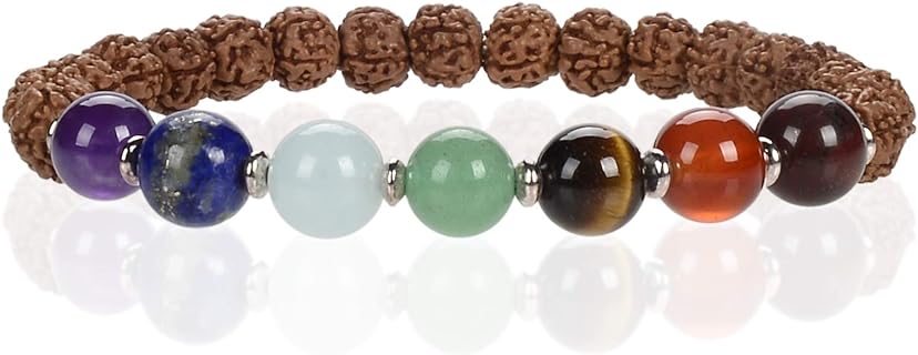 Cherry Tree Collection Chakra Stretch Bracelet | Genuine Natural 8mm Gemstones Beads, Sterling Silver Spacers | Men/Women | Small, Medium, Large Sizes