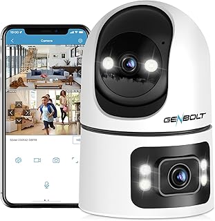 Cámara de Seguridad GENBOLT Interior WiFi con Seguimiento Humanoide y Mascotas, Doble Lente 360° y Zoom 4X, para Monitoreo de Mascotas y Bebés. Ideal para Hogares