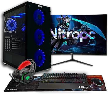 NitroPC Gaming Completo con Intel Core i7-12700K, RTX 4060 8GB, RAM 32GB y 2TB M.2 NVMe, Monitor Curvo 27, Teclado, Ratón y Auriculares RGB. Ideal para Gamers Extremos