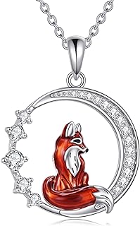 LUHE Fox Necklace Gifts 925 Sterling Silver Kitsune Moon Pendant Necklace Jewelry Gifts for Women Teen Girls