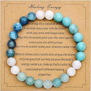 Comfort-fit Genuine Stone Healing Bracelet With 8MM Moonstone, Blue Turquoise, Blue Apatite Beads on Copper Cord - Perfect for Men and Women - Ideal Mother's Day Gift