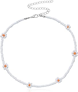 Daisy Flower Boho Coloful Beaded Choker Necklace for Women Handmade Cute Necklace Seed Beads Summer Beach Collar Clavicle Choker Necklace for Teen Girls