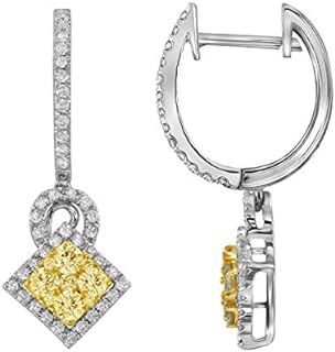 Dazzlingrock Collection 1 Carat (ctw) Yellow Diamond Diagonal Square Dangle Cluster Earrings 1 CT
