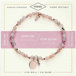 Fossil Rose Gold-Tone Moonstone Beaded Bracelet for Women, Stainless Steel Non-Clasp Design