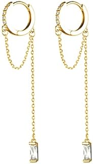 SLUYNZ 925 Sterling Silver Hoop Earrings with Cubic Zirconia and Tassel Chain for Women and Teens - Hypoallergenic & Lightweight Design