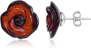 Ian and Valeri Co. Cherry Amber Sterling Silver Rose Stud Earrings