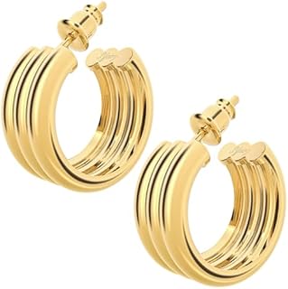 14K Gold Plated Post Chunky Open Hoops for Women | Trendy Gold Hoop Earrings in Yellow Gold Plating Everyday Earrings for Jewelry for Women Girl Gifts