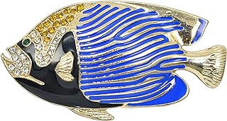 Gyn&Joy Multicolor Crystal Enamel Fish Brooch Pin with Alloy Material and Pin Clasp, Tropical Ocean Sea Animal Design