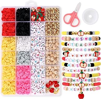 Teacher Bracelets Making Kit Teacher Appreciation Gift Idea DIY Friendship Bracelet Beads with Polymer Clay Letter Beads for Custom Names 2800pcs Beading for Girls First Day of School