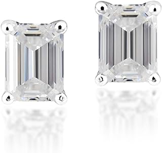 GIA Certified 1 to 2 Carat Emerald Cut Diamond Rectangular Stud Earrings for Women in 14k Gold (J-K, SI1-SI2, cttw) 4-Prong Setting Screw Back by Carat Craze