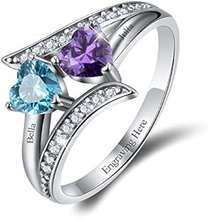 Mokume Gane Personalized Engagement Ring with Cubic Zirconia for Women in Heart Design - 925 Sterling Silver & 14K Gold Plated n