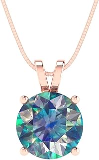 Clara Pucci 2.95ct Round Cut Blue Moissanite Solitaire Pendant with 18k Rose Gold Box Chain