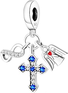 Sterling Silver Clasp Virgin Mary Charm Bracelet with Zircon Gems for Women - Angel Cross/Infinite Love Design