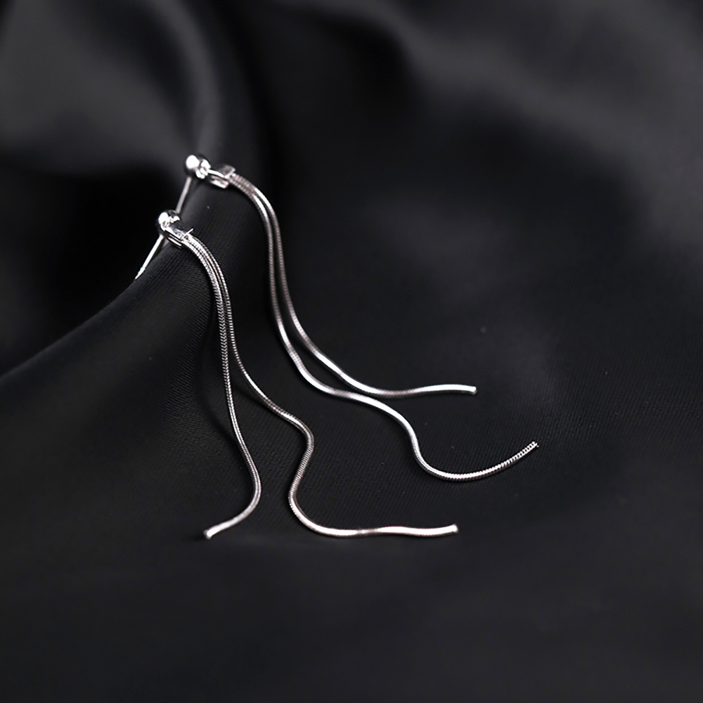 Reffeer Solid 925 Sterling Silver Tassel Chain Dangle Earrings for Women Girls Long Dangle Drop Earrings Line Minimalist