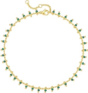 14K Gold Plated Anklet for Women with Lobster Claw Clasp, Box Chain & Colorful Cubic Zirconia Tassel, Adjustable & Hypoallergenic Summer Beach Jewelry Gift from MTMY