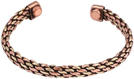 Magnetic Clasp Men's Copper Cuff Bracelet, Handcrafted NAISHA Indian Design, Box Chain, Ideal for Men and Women, 6.5 inches