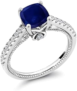 Gem Stone King 925 Sterling Silver Cushion 7MM Gemstone Birthstone and White Created Sapphire Engagement Ring | Wedding Engagement Anniversary Promise Ring For Women