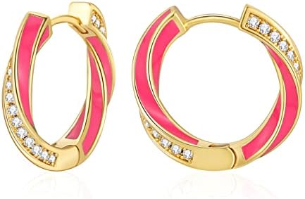 Color Twisted Hoop Earrings, 18K Gold Plated Enamel Hoop Earrings Zircon Round Jewelry for Women Girls Gifts