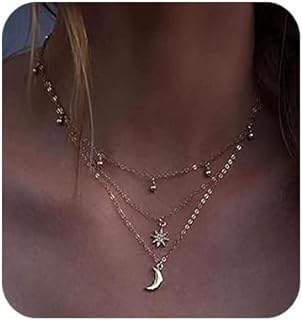 Women Simple Choker Moon Star Choker Necklace Pendant Necklace Trendy Necklace Teen Necklace Jewelry for Women and Girls Gift for Her (GOLD)