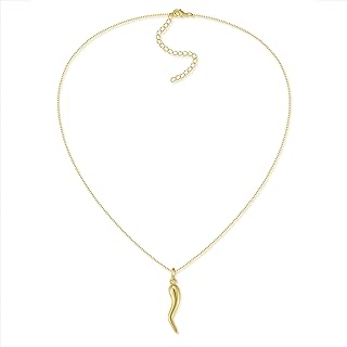 14K Gold Plated Medium Cornicello Italian Horn Pepper Necklace Charm Pendant 18''+2''