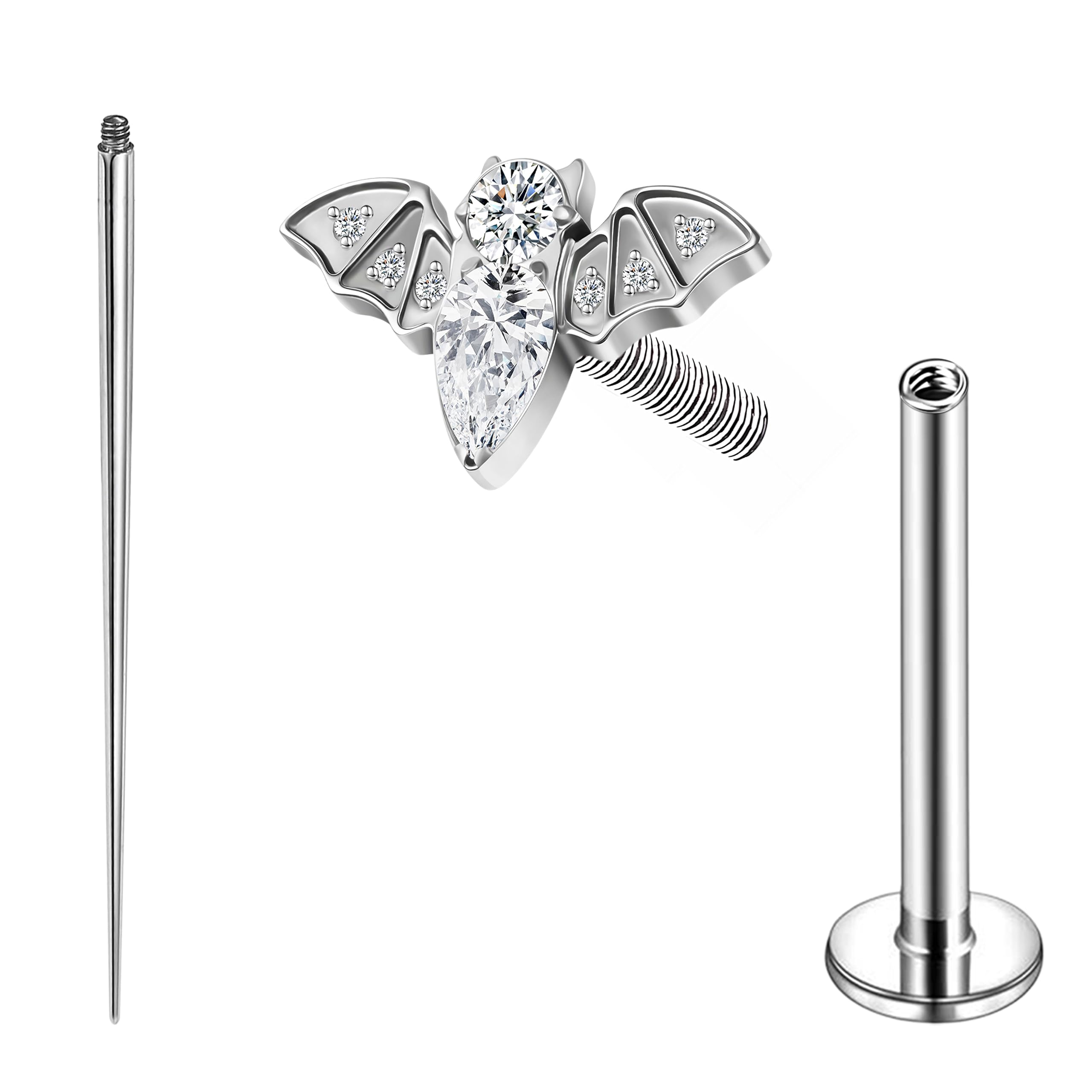 16G 8mm Titanium Mushroom Nose Ring with Zircon Gemstone & Push Back - Hypoallergenic Flat Back Cartilage Stud Earring