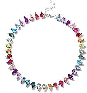 Dvacaman Crystal Necklace, Colorful Choker Necklace for Women Trendy Statement Necklace for Women Sparkly Cubic Zirconia Rhinestone Necklace for Women Prom Party Jewelry (Colorful)